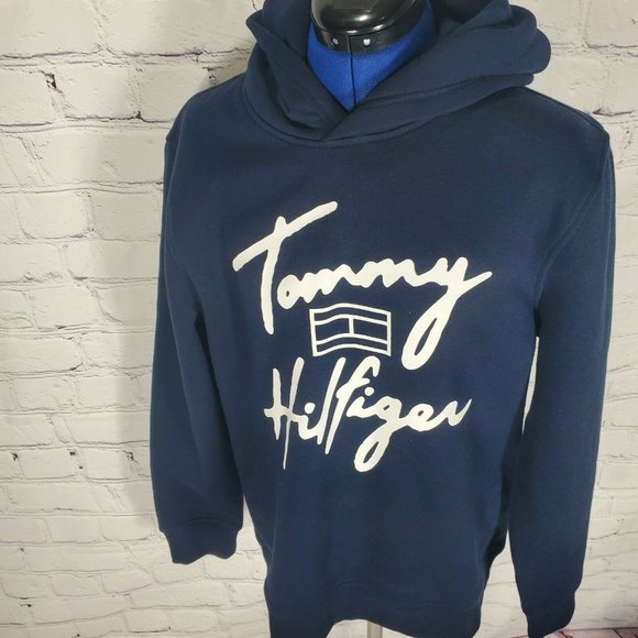 Tommy Hilfiger Men's Size M Navy Sweatshirt Logo Hoodie - Picture 3 of 8